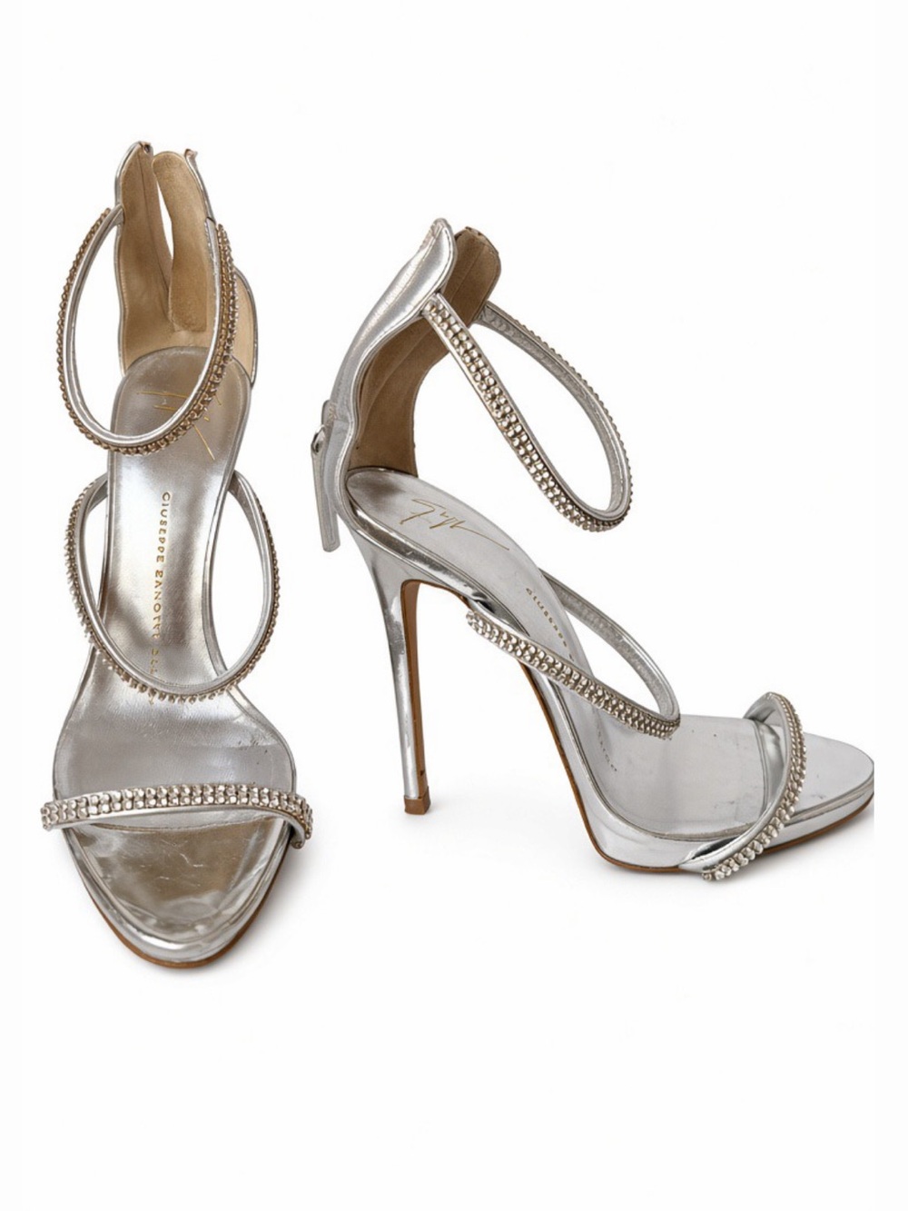 Giuseppe Zanotti Silver Crystal-Strap Stiletto Sandals high hills